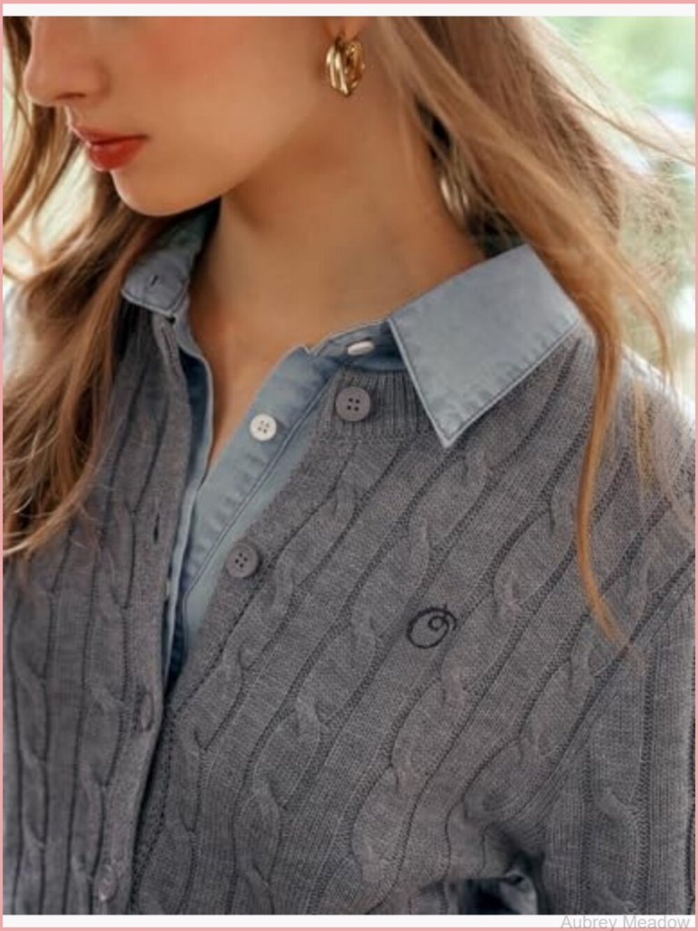 Grey Cable Knit Button Front Cropped Cardigan - Picture 4 of 6